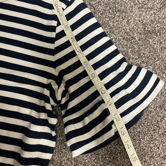 J. Crew Shirt Women’s S Navy White Striped Ruffled Sleeves 100% Cotton Classic! - Picture 9 of 10
